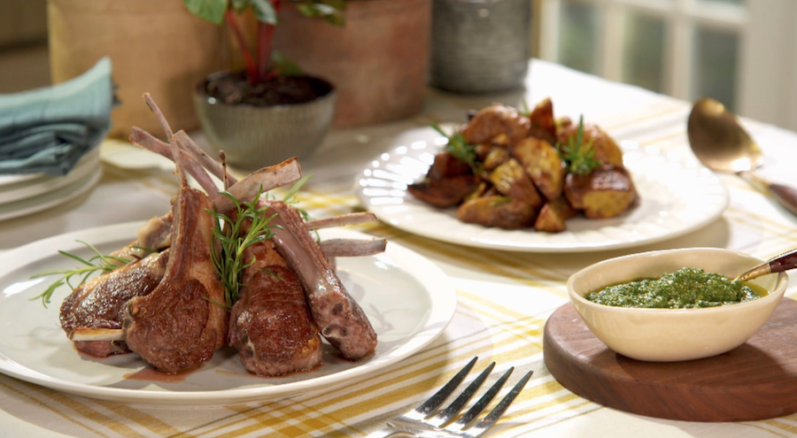 Seared Lamb Chops With Mint Salsa Verde & Roasted Potato Wedges by Lidia Bastianich on Lidia's Kitchen