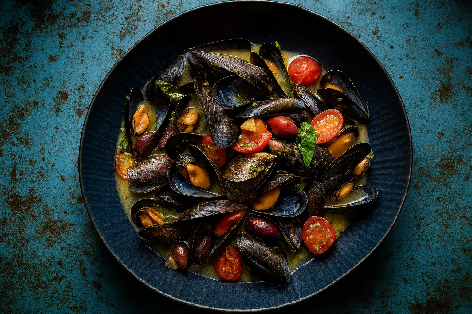 gino Mussels with Pesto and Olives