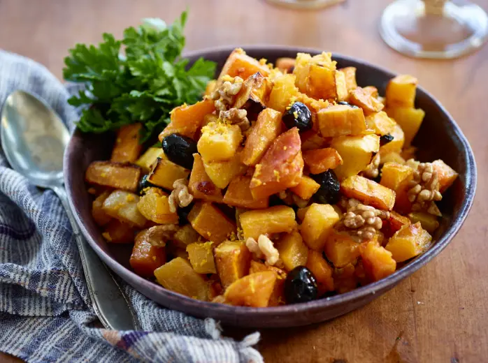Roasted Butternut Squash with Olives and Walnuts